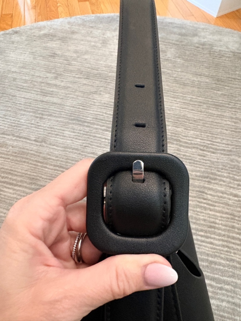MANGO Black Leather Tote Bag - Minimal Shoulder Bag - Picture 6 of 8